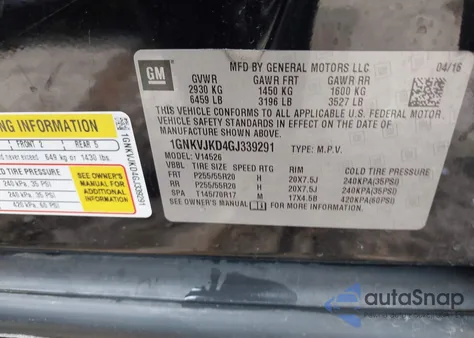 2016 Chevrolet Traverse Ltz from USA, damaged, VIN 1GNKVJKD4GJ339291